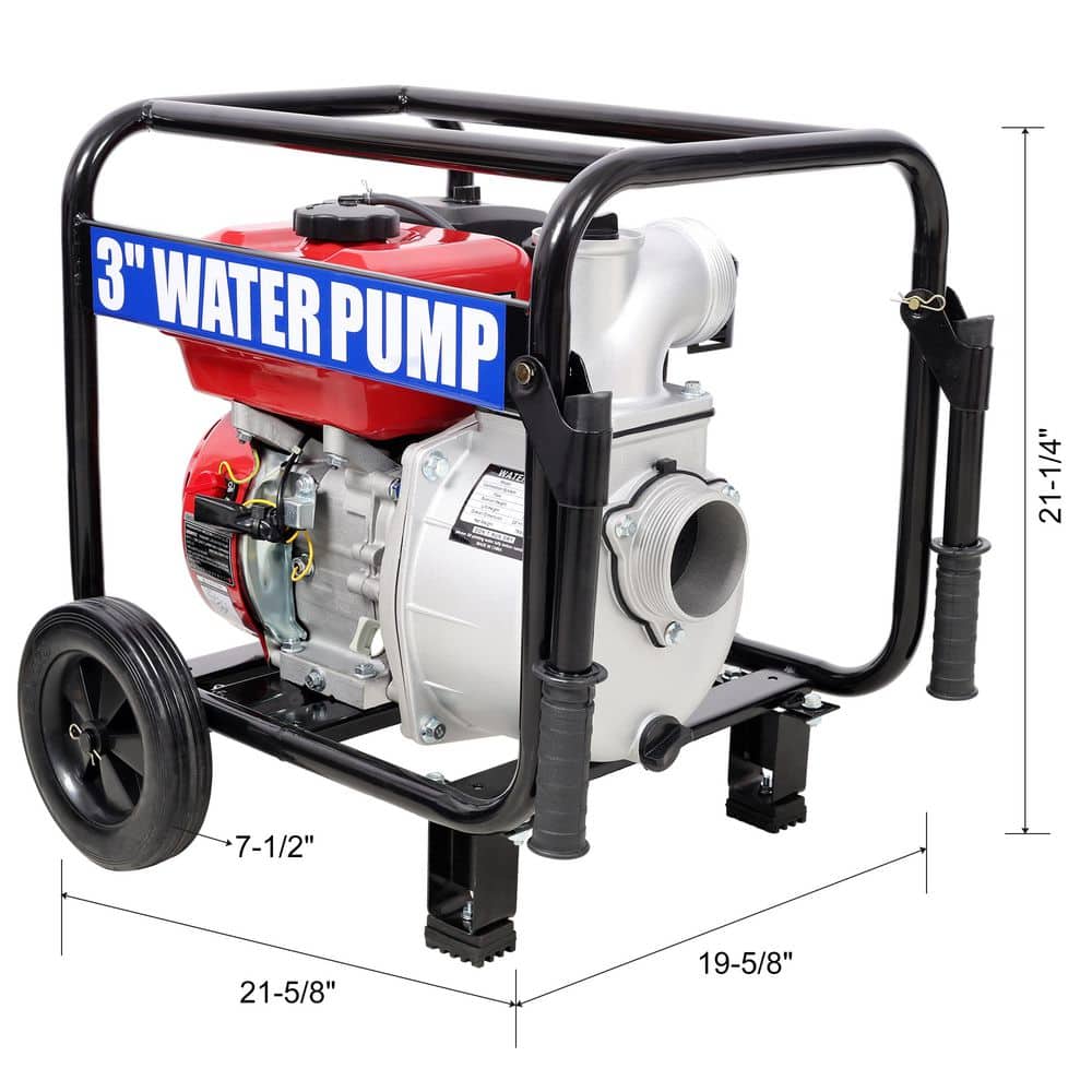 cadeninc 212CC 7HP 3 in. Gas Engine Powered Water Pump w50 ft Discharge Hose, 12 ft Suction Hose, Wheels and Handle (3)