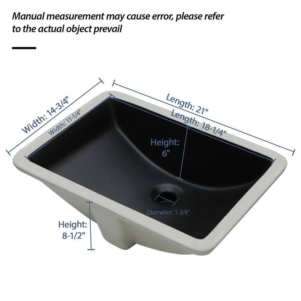 cadeninc 21 in. x 14.75 in. Black Ceramic Rectangular Undermount Bathroom Sink with Overflow (2)