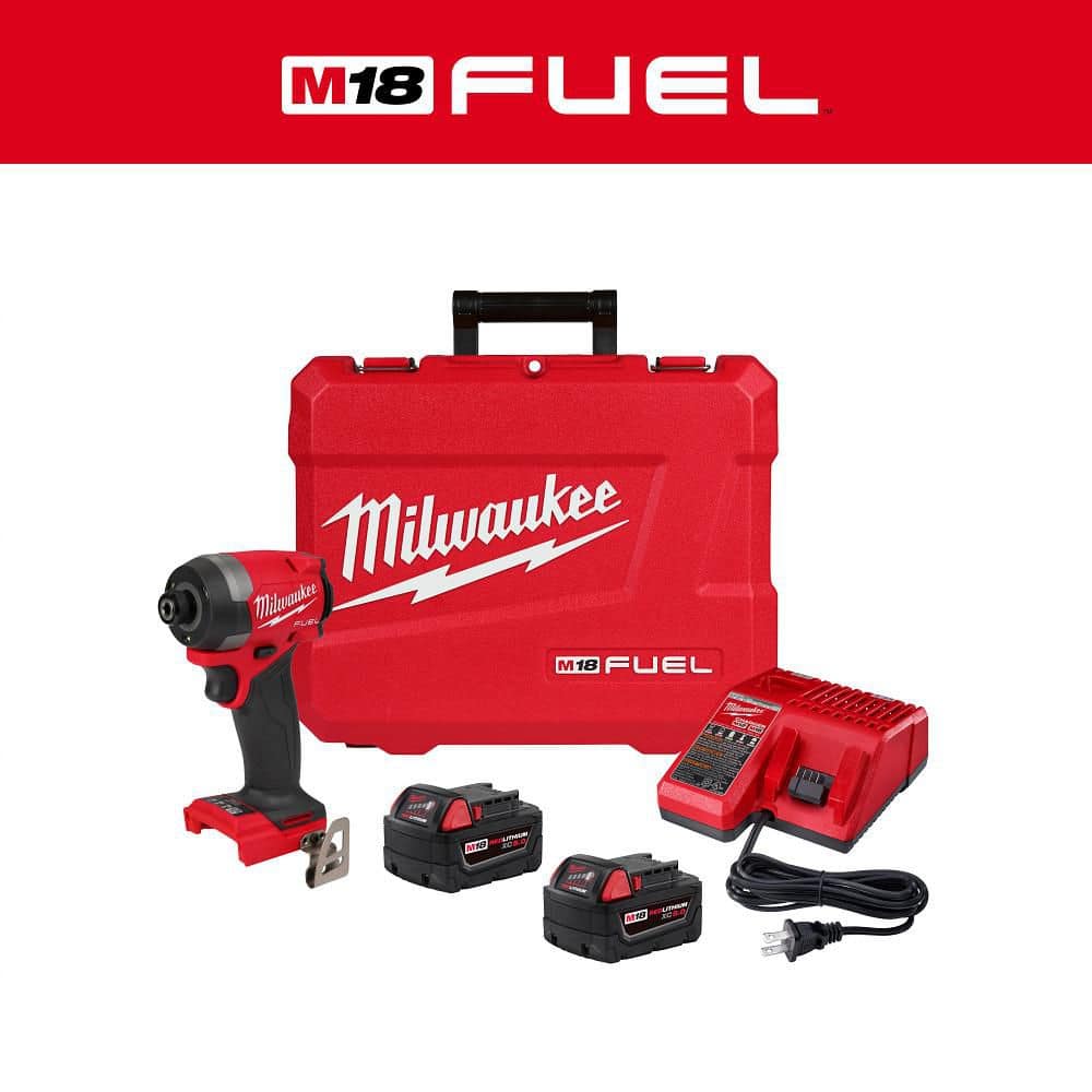 Milwaukee M18 FUEL 18V Lithium-Ion Brushless Cordless 1/4 in. Hex Impact Driver Kit with Two 5.0Ah Batteries Charger Hard Case