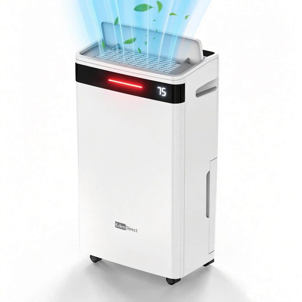 Edendirect 70 pt. 6500 sq. ft. Home Dehumidifier for Basement in White, with Drain Hose, 1.6 Gal. Bucket, Strong Dehum, Quiet Dry (1)