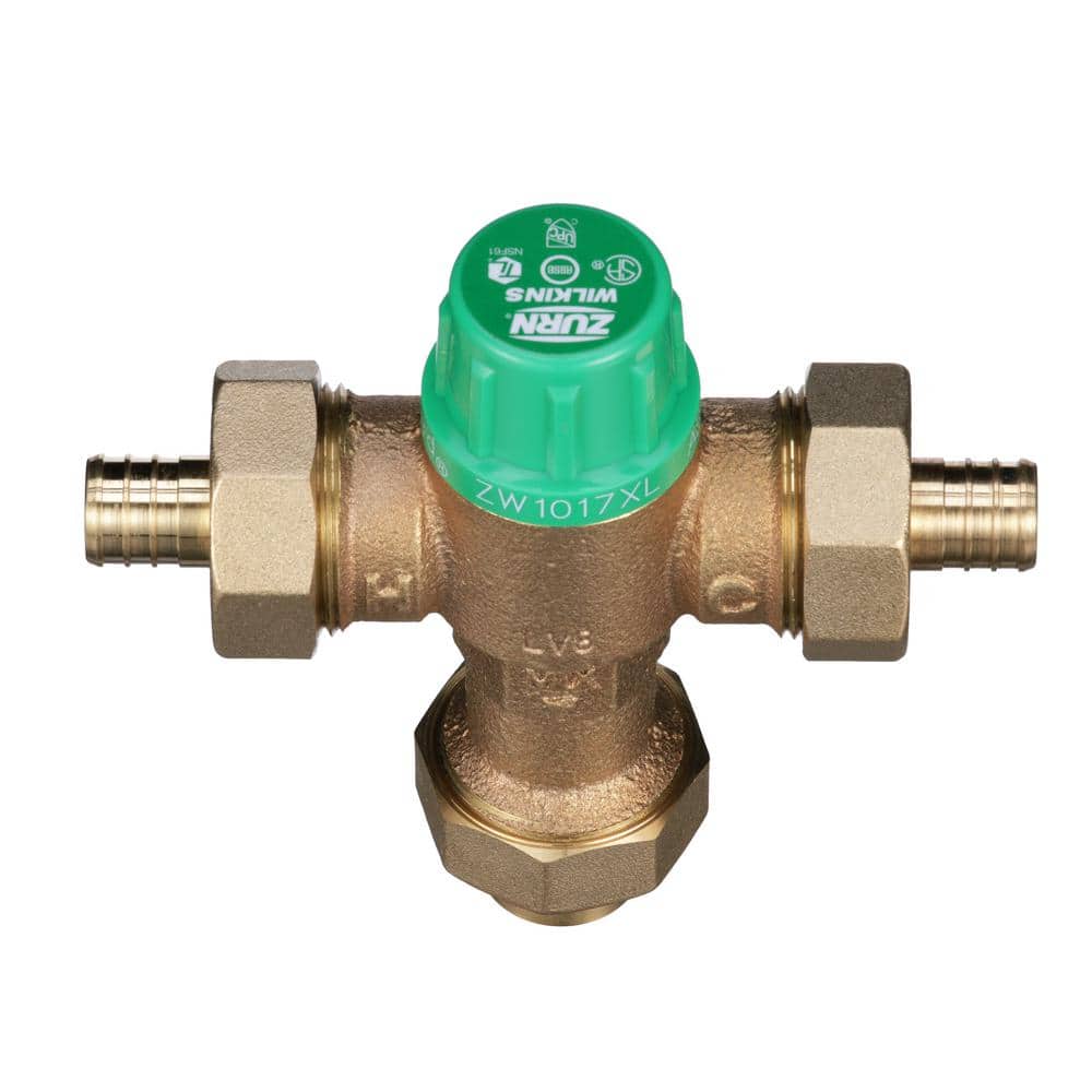 Wilkins 3/4 in. ZW1017XL Aqua-Gard Thermostatic Mixing Valve with (2) PEX and (1) Copper Sweat Tailpieces, Union Nuts Lead Free (3)