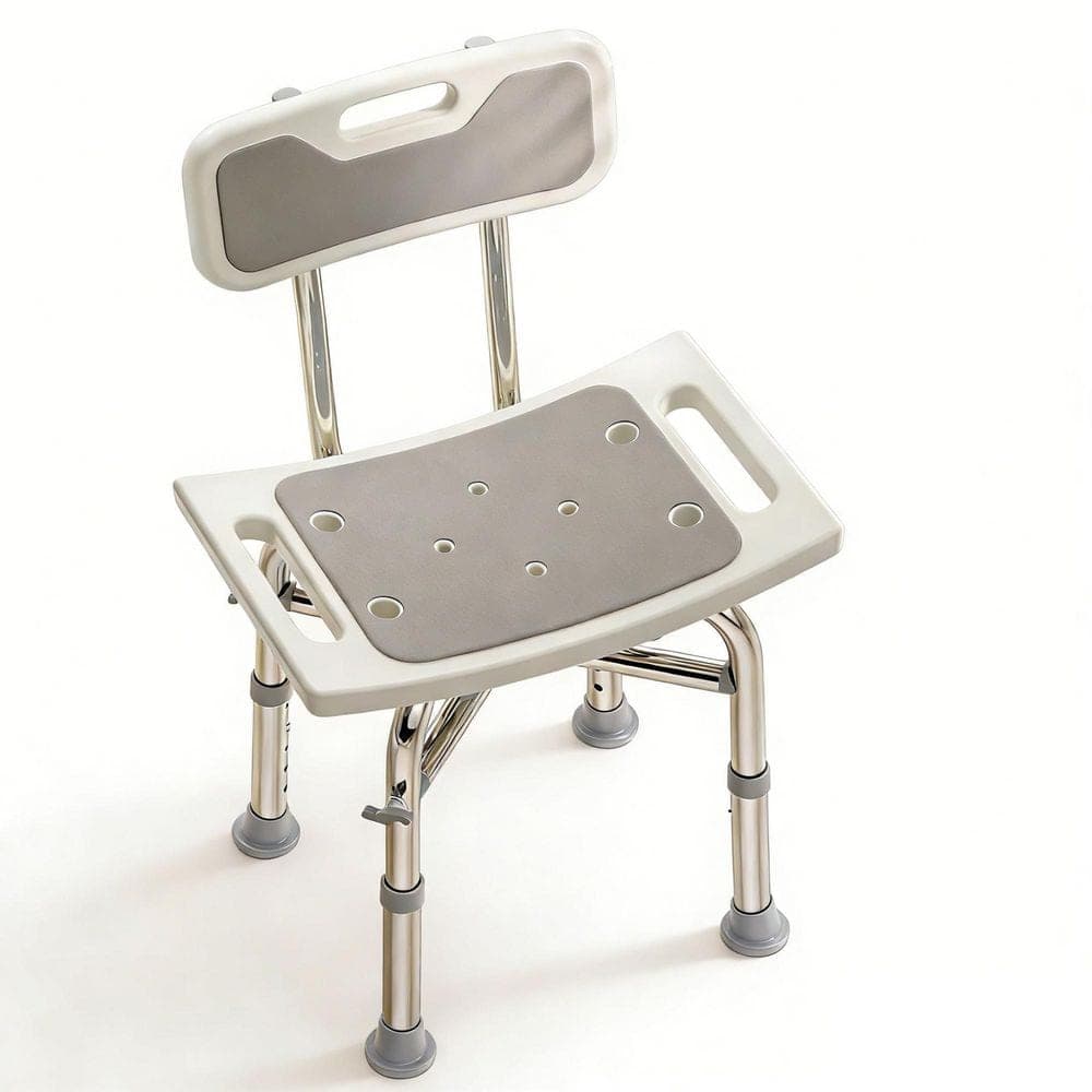 Wudkey White Aluminum Shower Chair with Back for Elderly and Disabled, Shower Bench Stool, Adjustable Height, 350 lbs. Capacity (2)