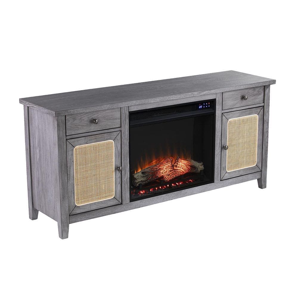 SEI Furniture Edderton 58 in. Freestanding Wooden Touch Screen Electric Fireplace TV Stand in Gray (3)