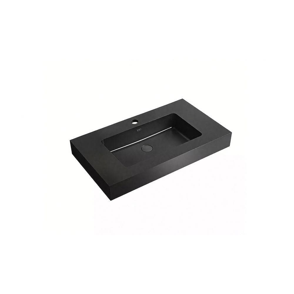 AOPSPS Modern and Minimalist Integrated 30 in. Drop-In Engineered Quartz Bathroom Sink in Matte Black