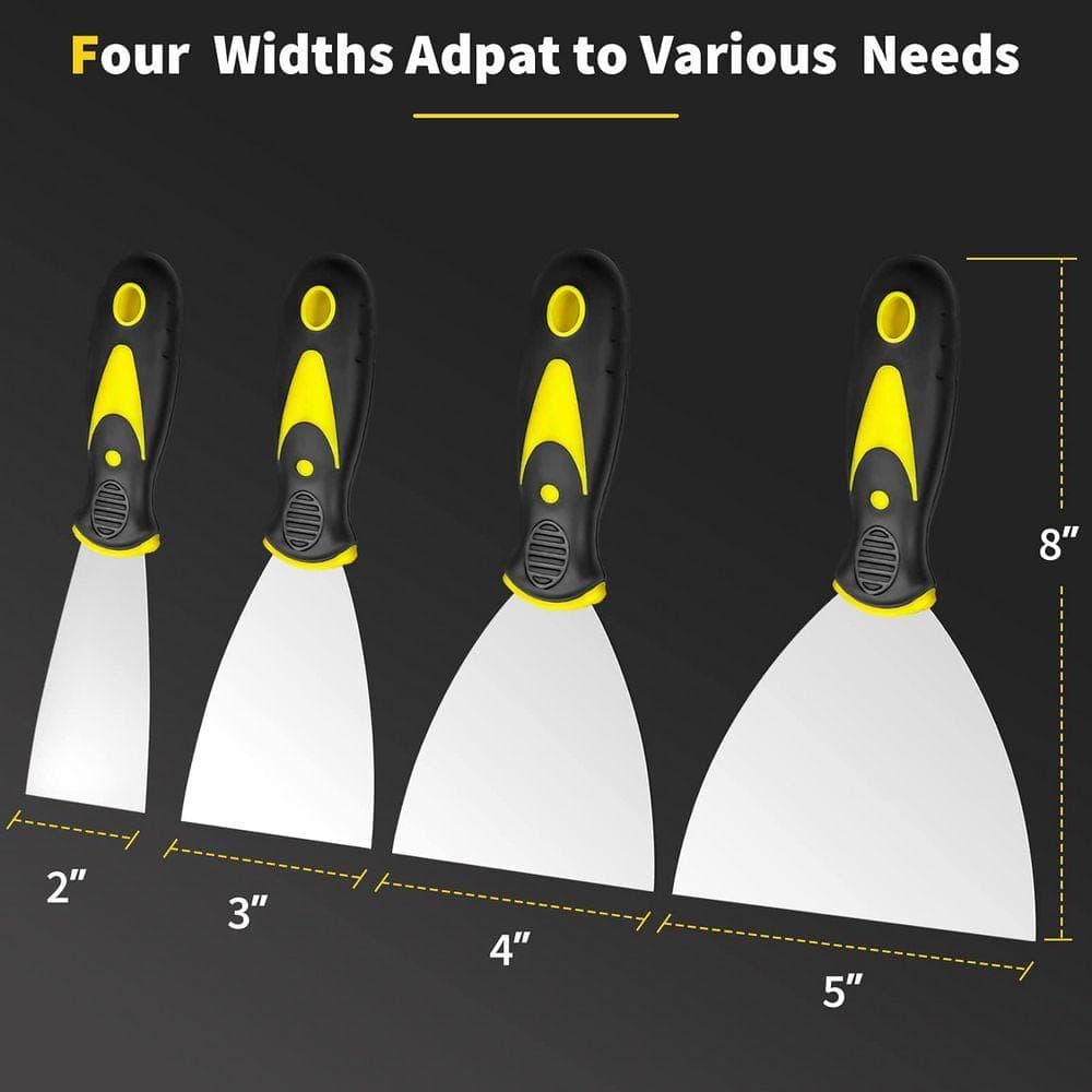 Angel Sar 8 in. Stainless Steel Taping Knife Tool, Paint Scraper Set for Repairing Drywall, Applying Putty, Cement Etc. (4-Pack) (2)