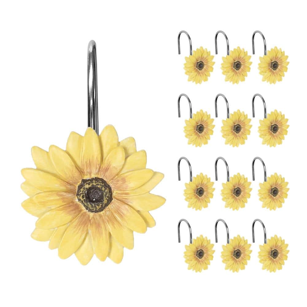 Unbranded Resin Sunflower Shower Curtain Hooks, Home Decor Rings for Bathroom, Set of 12, Summer Floral Decorative