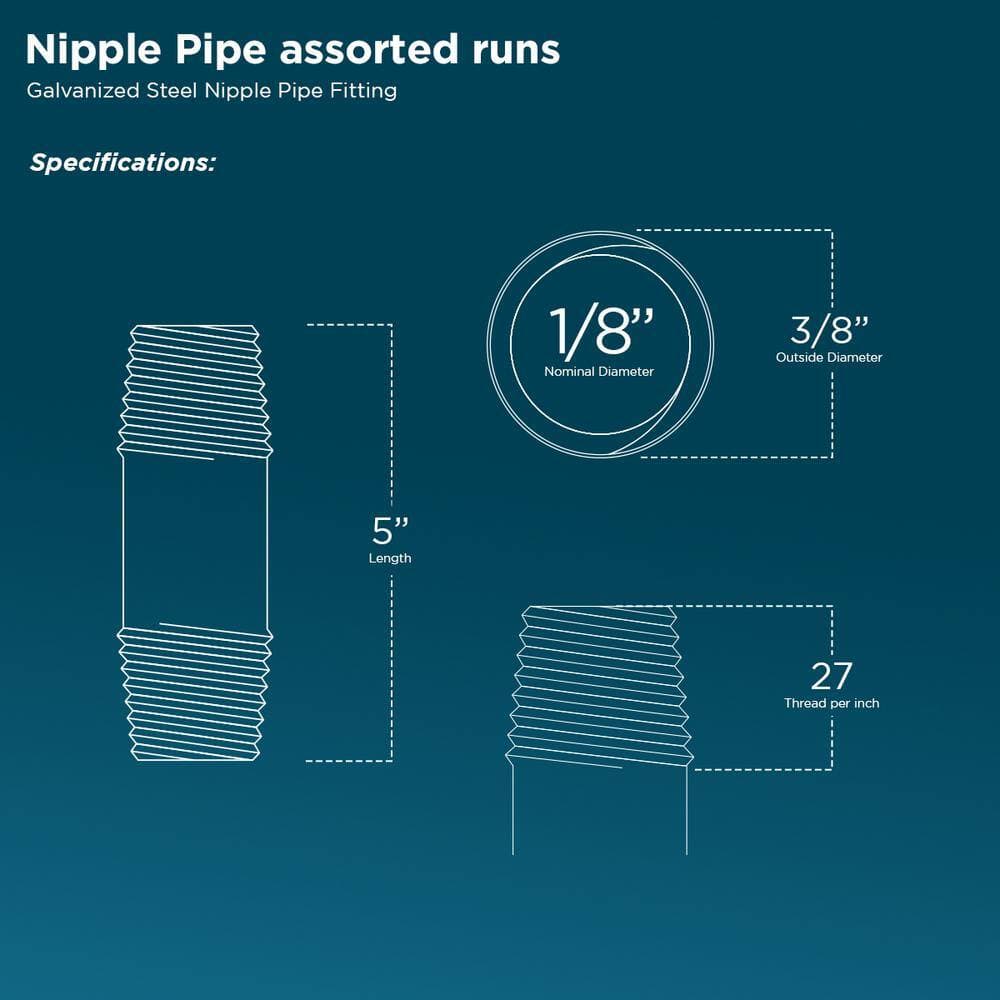 PLUMBFLEX 1/8 in. 5 in. Galvanized Steel Nipple Pipe (3)