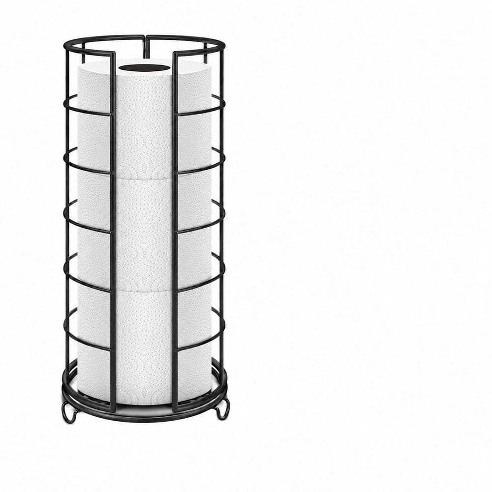 KHKFY Free Standing Toilet Paper Organizer Stand with Rustproof Metal Base and Matte Black Finish for 3 Rolls (3)
