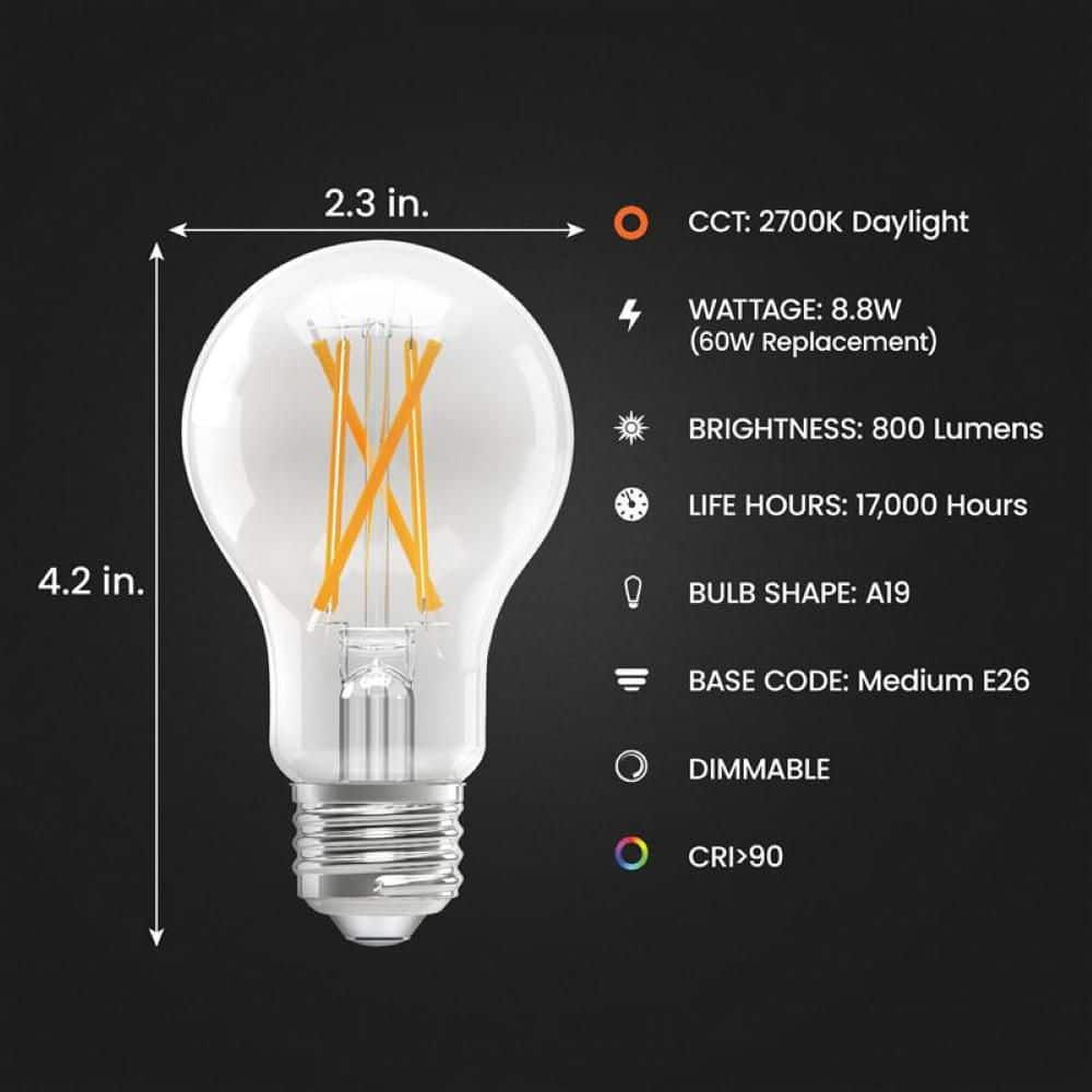 Feit Electric 60-Watt Equivalent A19 Dimmable Clear Glass Filament LED Light Bulb Soft White (4-Pack) (3)