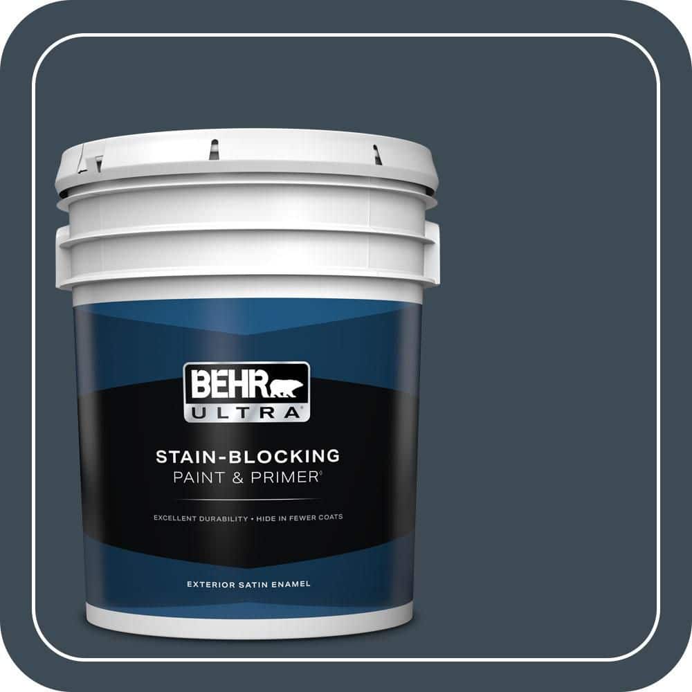 BEHR ULTRA 5 gal. #QE-56 Club Navy Satin Enamel Exterior Paint & Primer