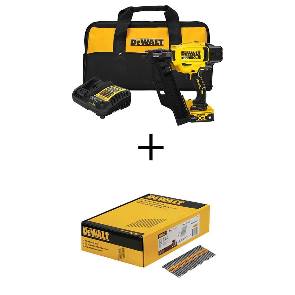 DEWALT 20-Volt 21° Cordless Framing Nailer Kit and 3 in. Metal Framing Nail 2000-Per Box w/ 5Ah Lithium-Ion Battery and Charger