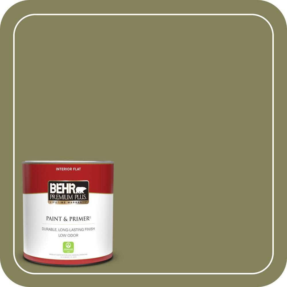 BEHR PREMIUM PLUS 1 qt. #PMD-47 Martini Olive Flat Low Odor Interior Paint & Primer
