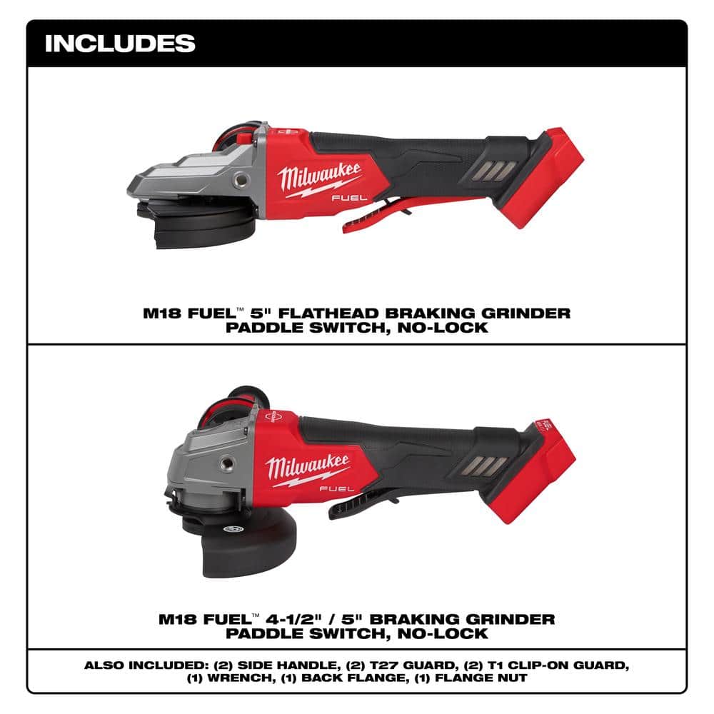 Milwaukee M18 FUEL 18V Lithium-Ion Brushless Cordless Flathead Braking Grinder w/ Switch No-Lock and Brushless Grinder (4)