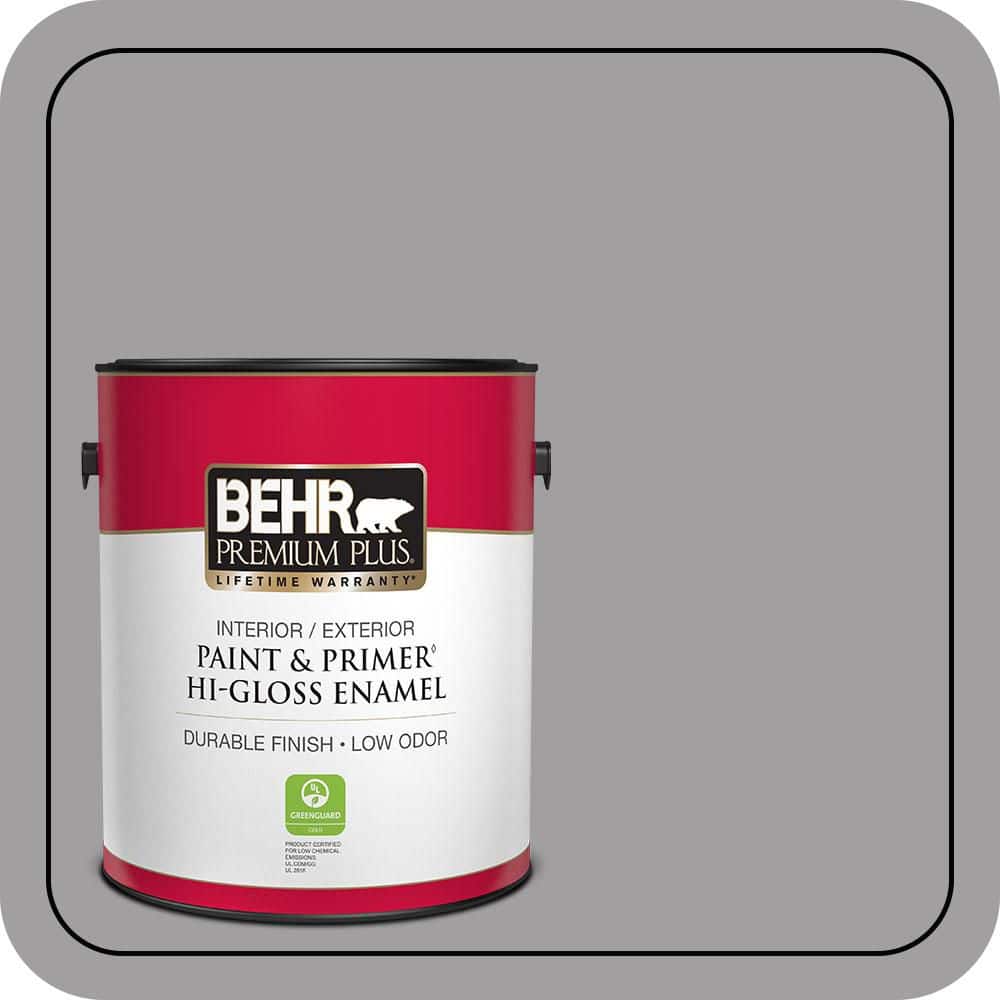 BEHR PREMIUM PLUS 1 gal. #T11-1 Grayve Yard Hi-Gloss Enamel Interior/Exterior Paint & Primer (1)