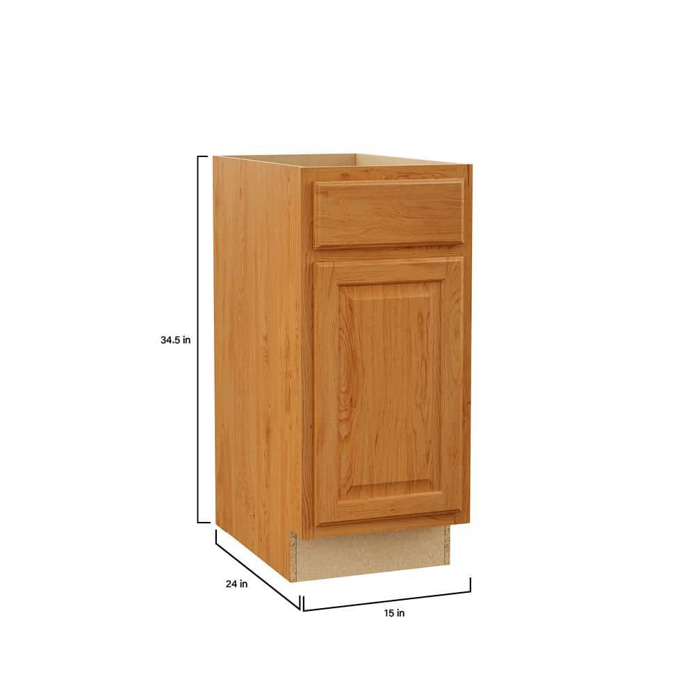 Hampton Bay Hampton 15 in. W x 24 in. D x 34.5 in. H Assembled Base Kitchen Cabinet in Medium Oak (4)