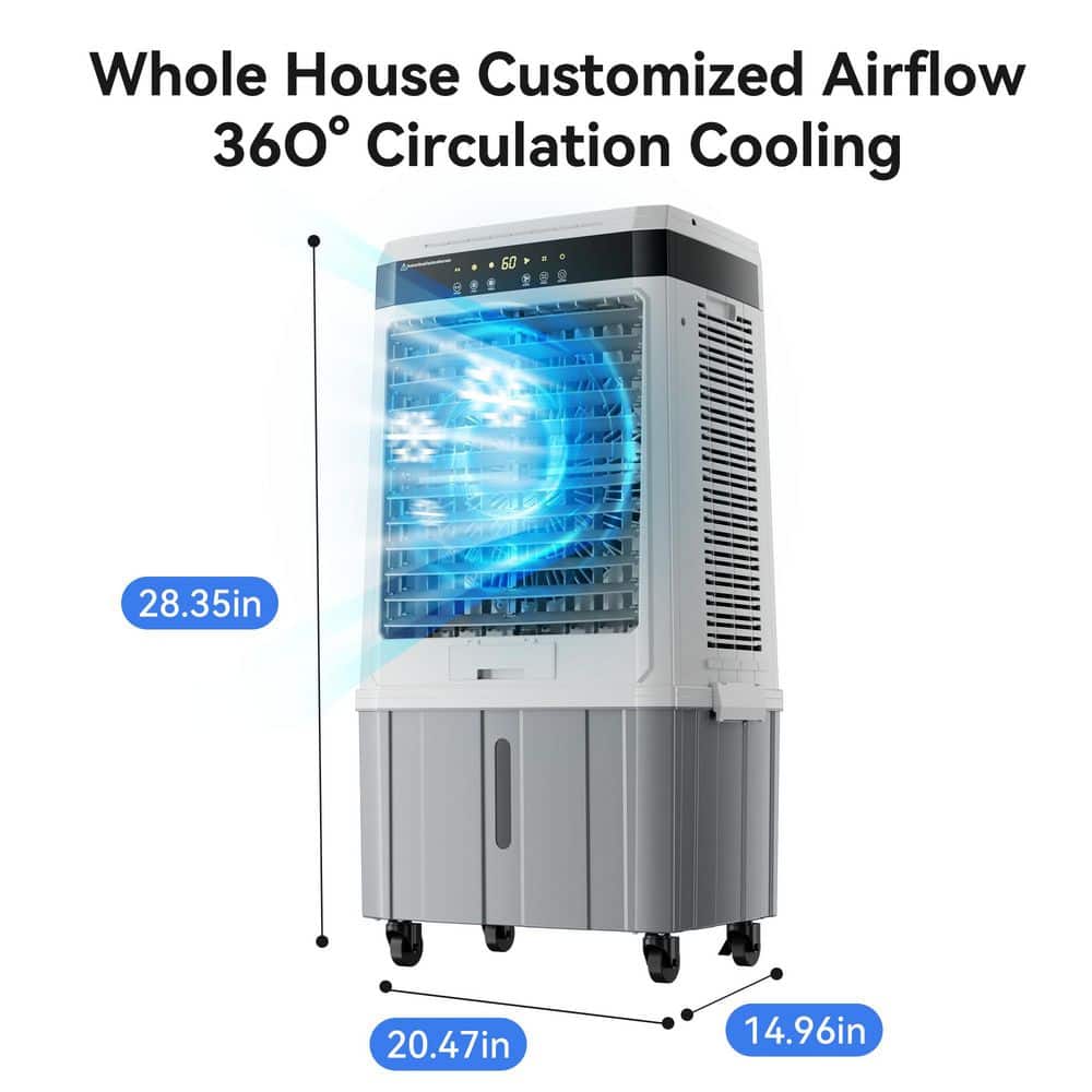 Uthfy 1391 CFM 3-Speed Portable Evaporative Cooler in White/Gray with 7.2 Gal. Tank and Remote Control (2)
