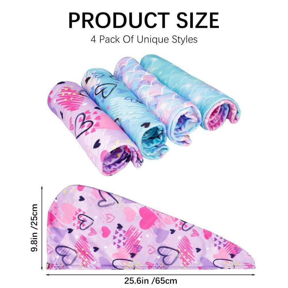 LAIFUCAM Pink Pattern Hair Towel Wrap 4 Pack Bath Accessory Super Absorbent Microfiber Fast Drying Turban for Wet Hair (2)