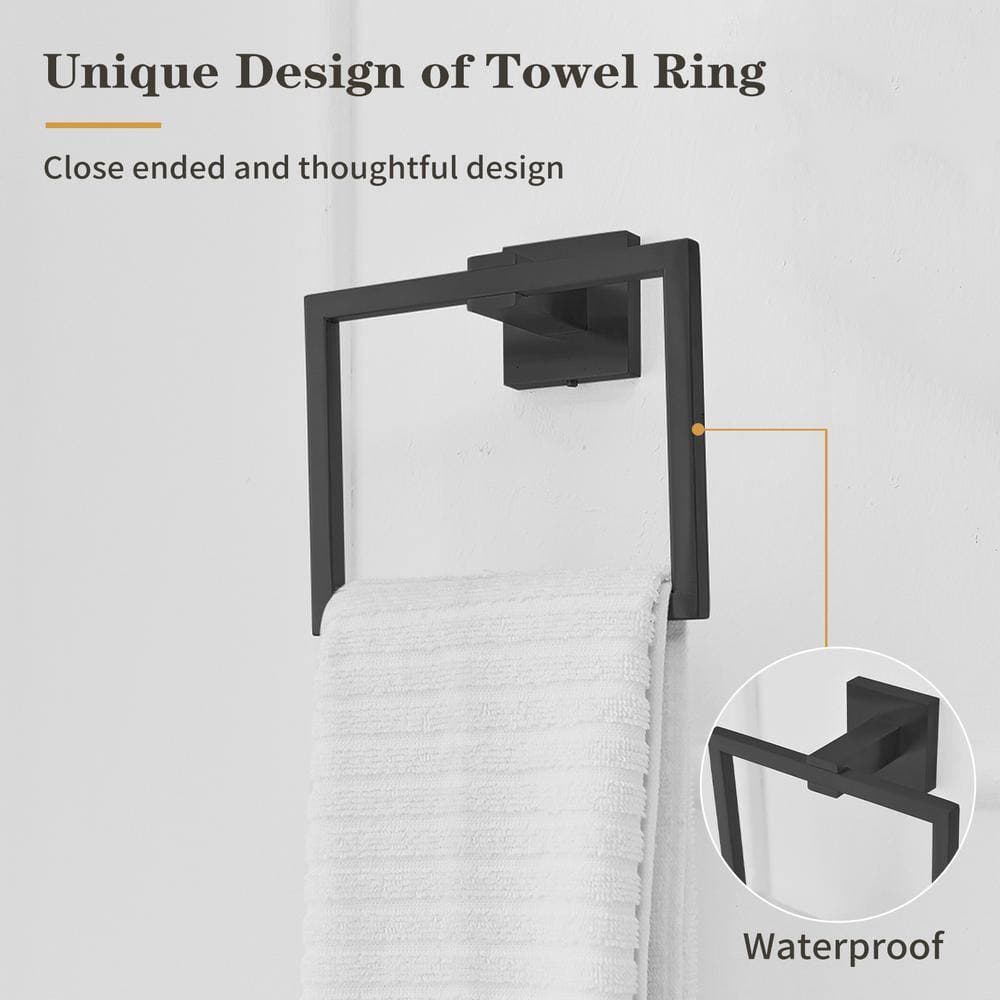 HOMEMYSTIQUE 3-Piece Bathroom Hardware Set with Towel Bar/Rack, Towel/Robe Hook, Toilet Paper Holder, Towel Ring in Matte Black (3)