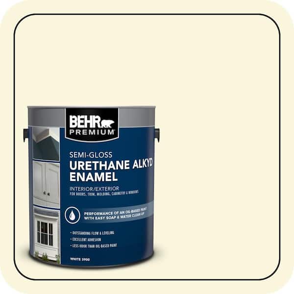 BEHR PREMIUM 1 gal. #W-B-420 White Hydrangea Urethane Alkyd Semi-Gloss Enamel Interior/Exterior Paint (2)