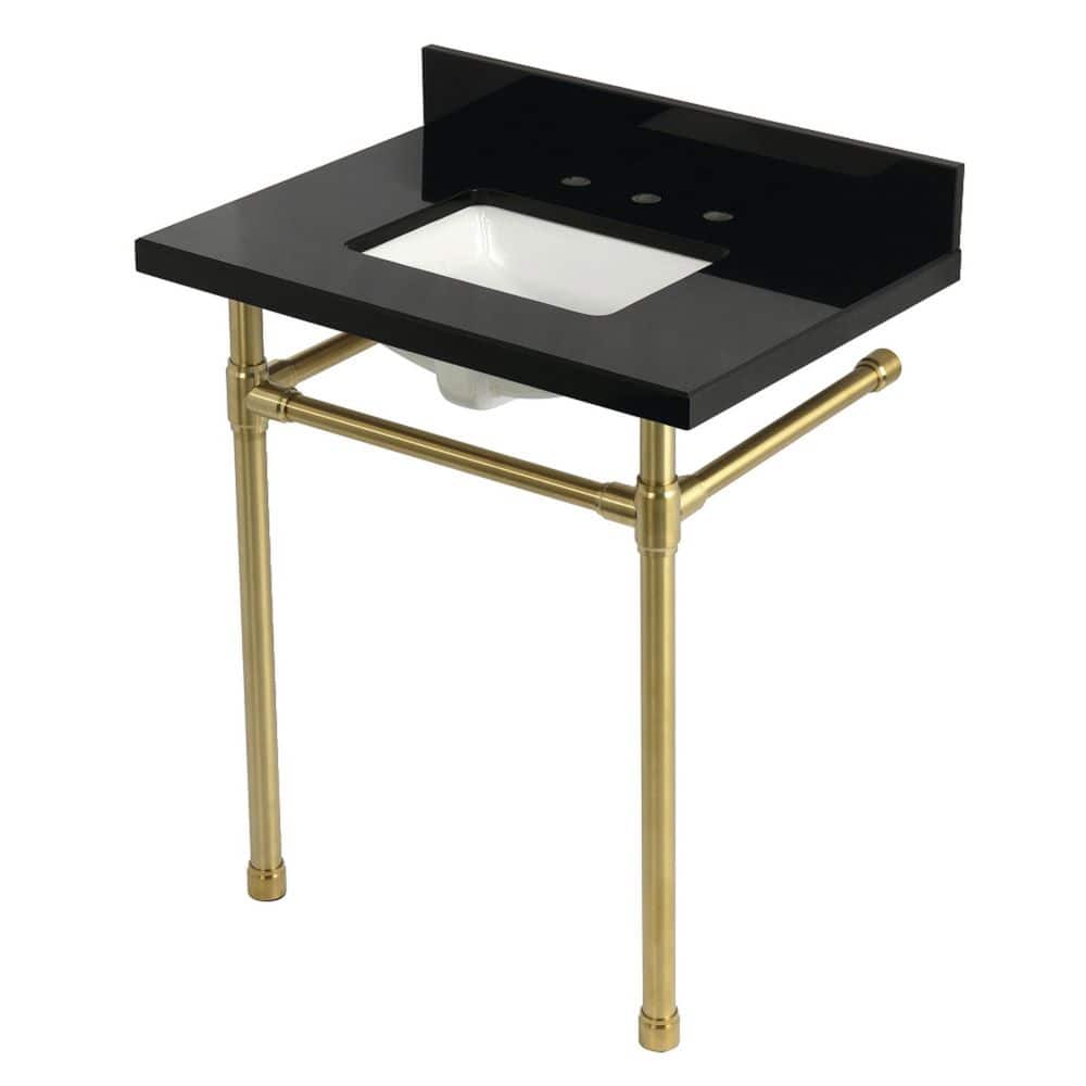 Kingston Brass Dreyfuss 30 in. x 22 in. Console Sink Combo in Black Granite/Brushed Brass with Legs (1)