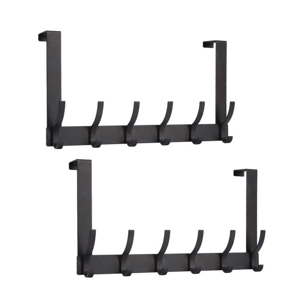 Numhew Over-the-Door J-Hook Robe and Towel Hooks Coat Rack with 12 Hooks Bathroom Accessory in Black for Bathroom (2 Pack) (1)