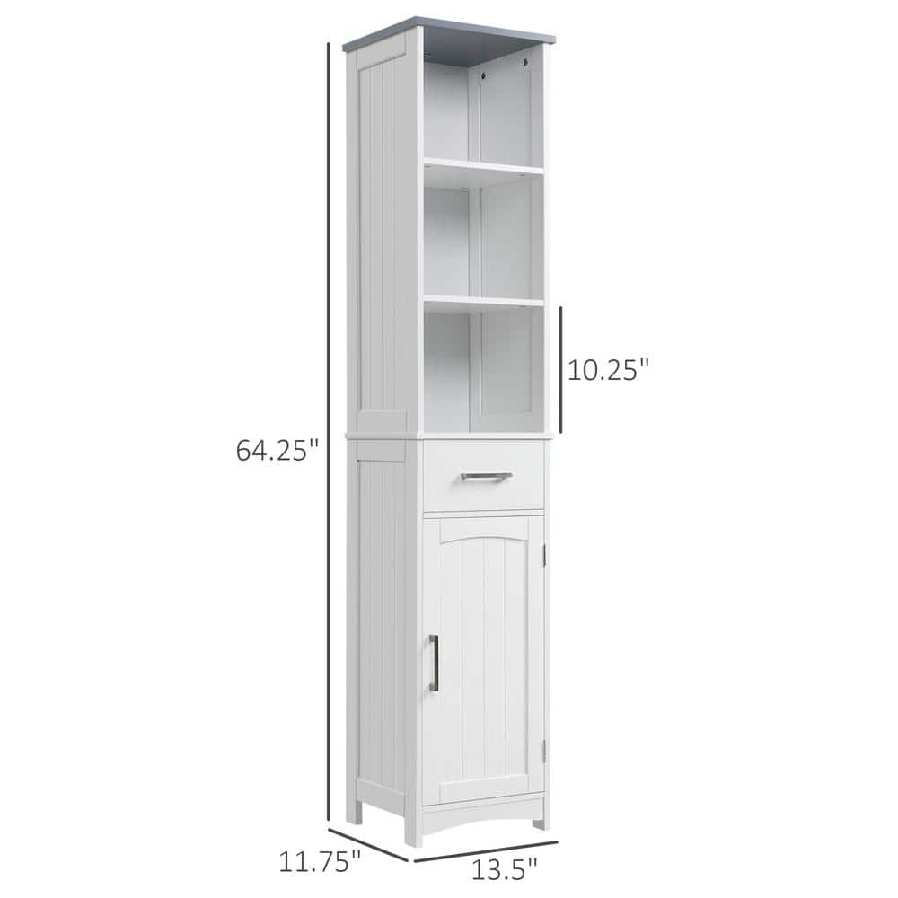 kleankin Freestanding 13.5 in. W x 11.75 in. D x 64.25 in. H White Linen Cabinet (3)