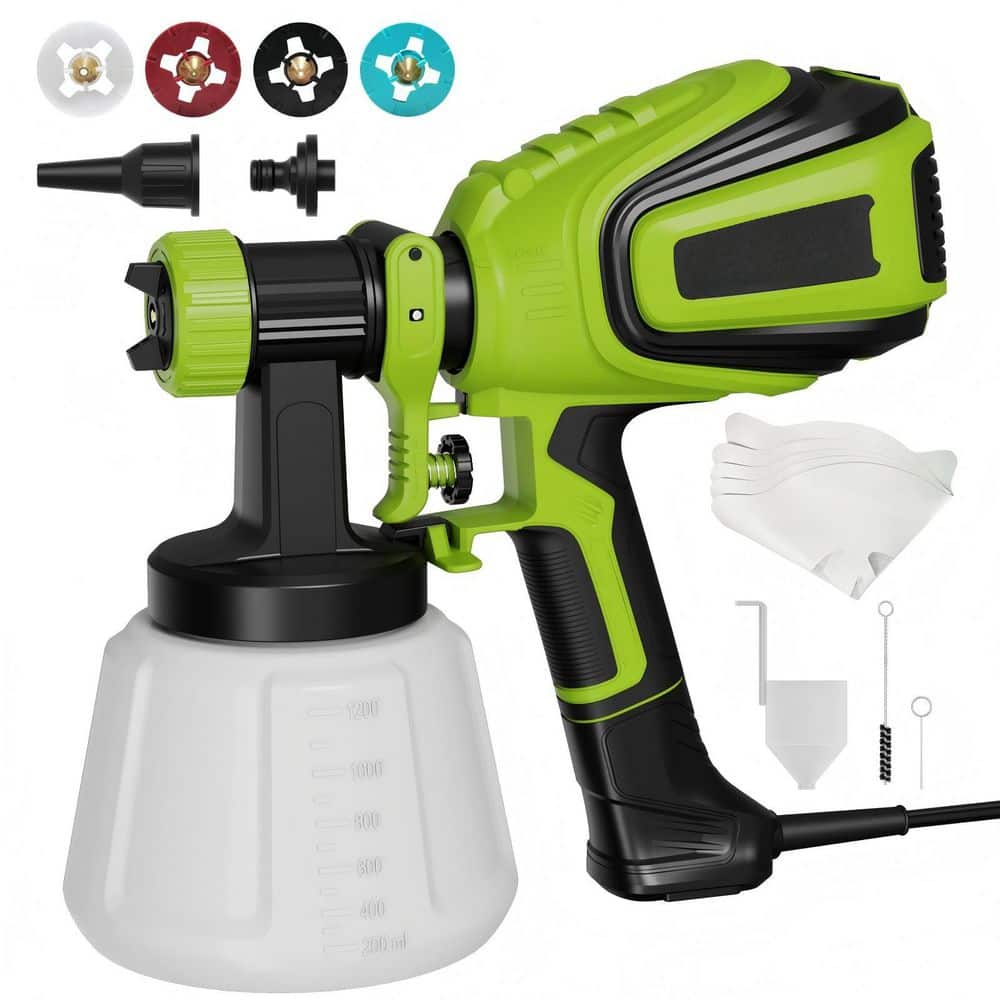 Numhew 700W Paint Sprayer with Cleaning and Blowing Joints, 4 Nozzles and 3 Patterns for Furniture, Cabinets, Fence, Green (1)