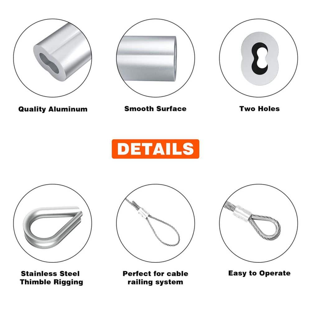 Unbranded Wire Rope Crimping Tool Kit for 3/64 1/16 5/64 Inch Aluminum Loop Sleeves 160pcs and 10pcs Steel Thimbles (3)