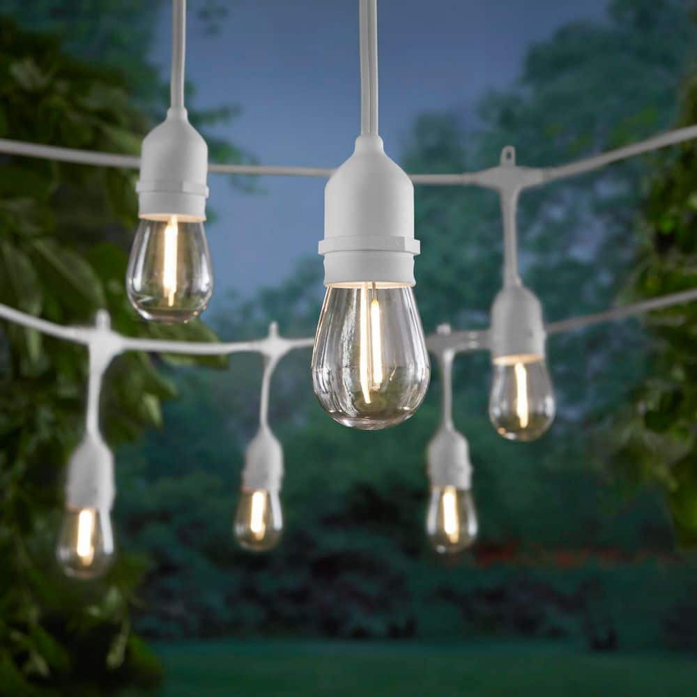 Hampton Bay 12-Light 24 ft. Indoor/Outdoor Plug-In Edison Bulb String Light with S14 Single Filament LED Bulbs in White Cord (2)