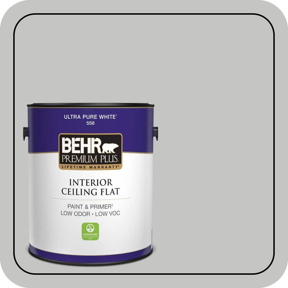 BEHR PREMIUM PLUS 1 gal. #N520-2 Silver Bullet Ceiling Flat Interior Paint & Primer (1)