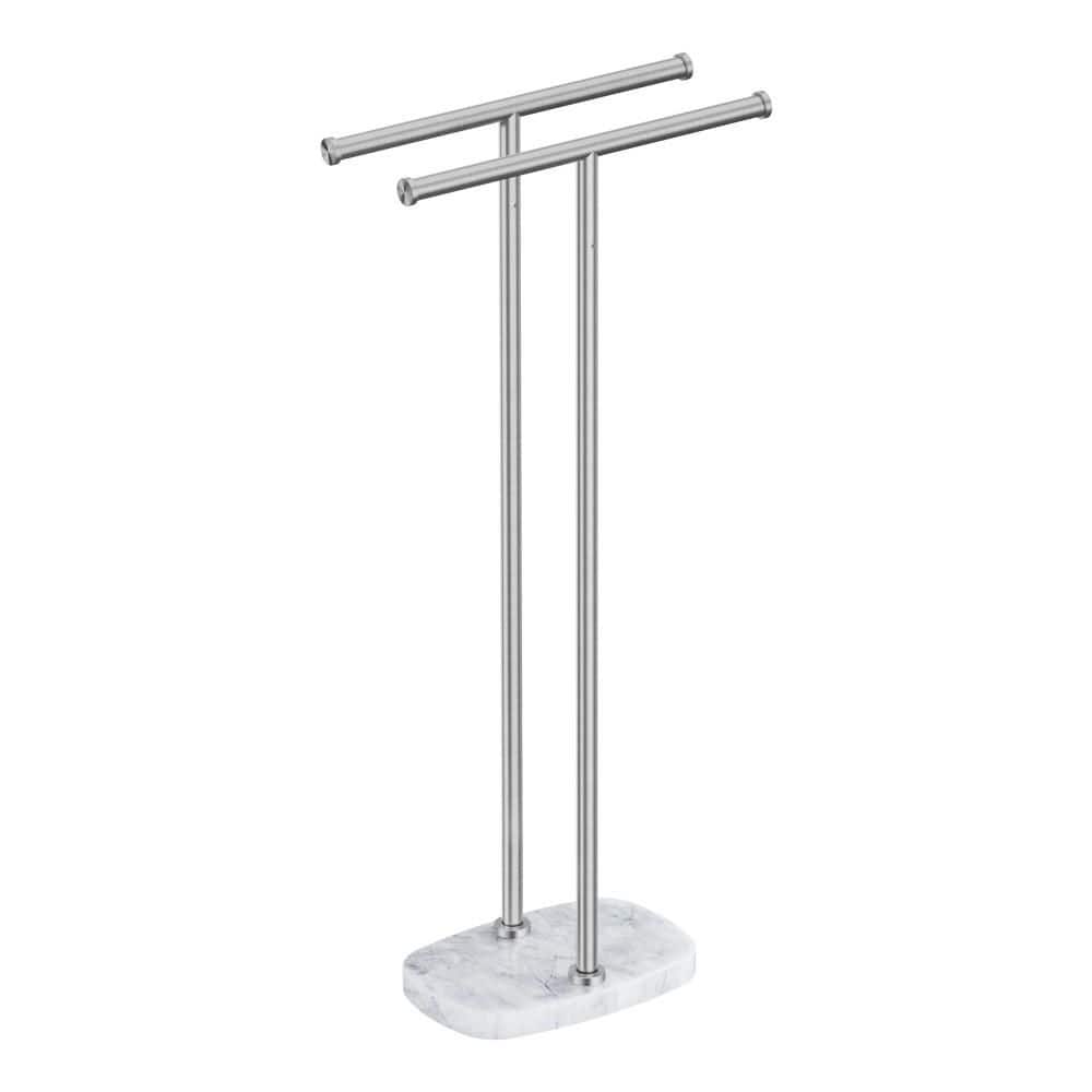 KES 37 in. Freestanding 2-Tier Towel Rack with Oval Marble Base in Brushed Stainless Steel