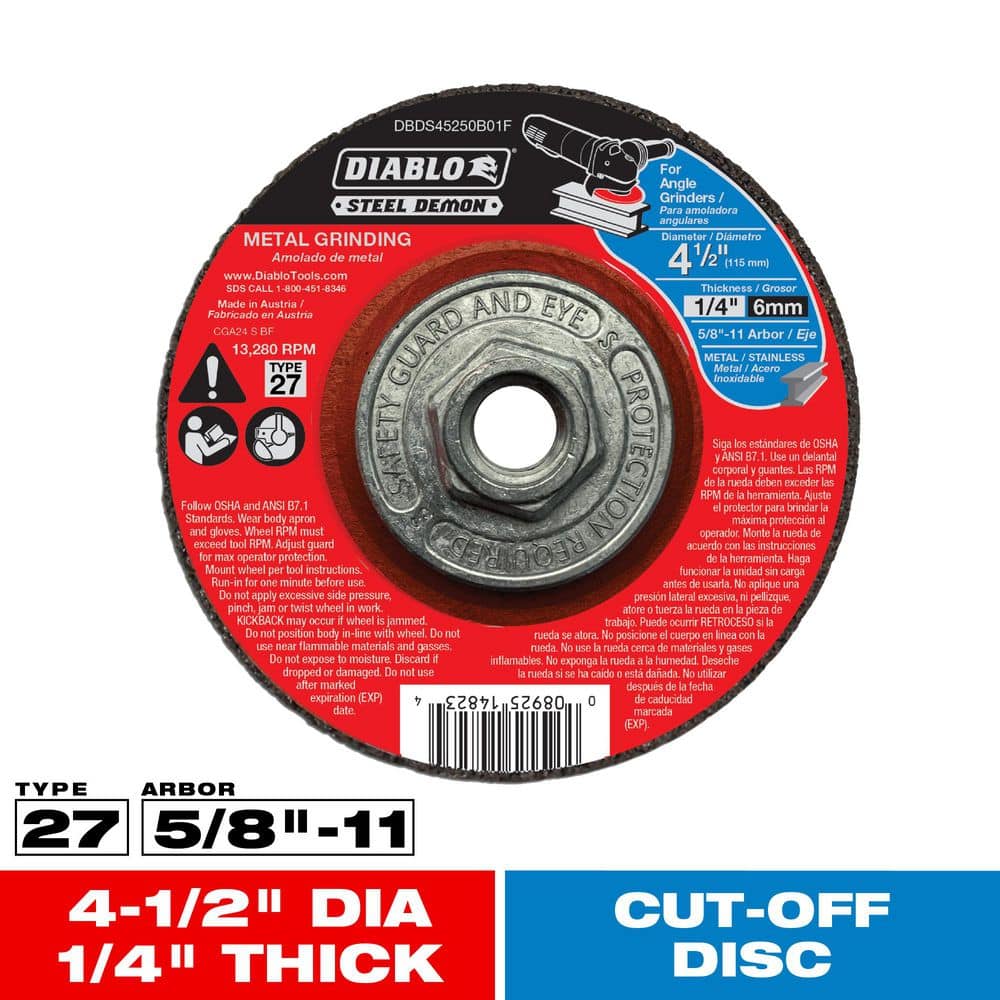 DIABLO Steel Demon 4-1/2 in. x 1/4 in. x 5/8 in.-11 Metal DC Grinding Type 27 HUB (1)