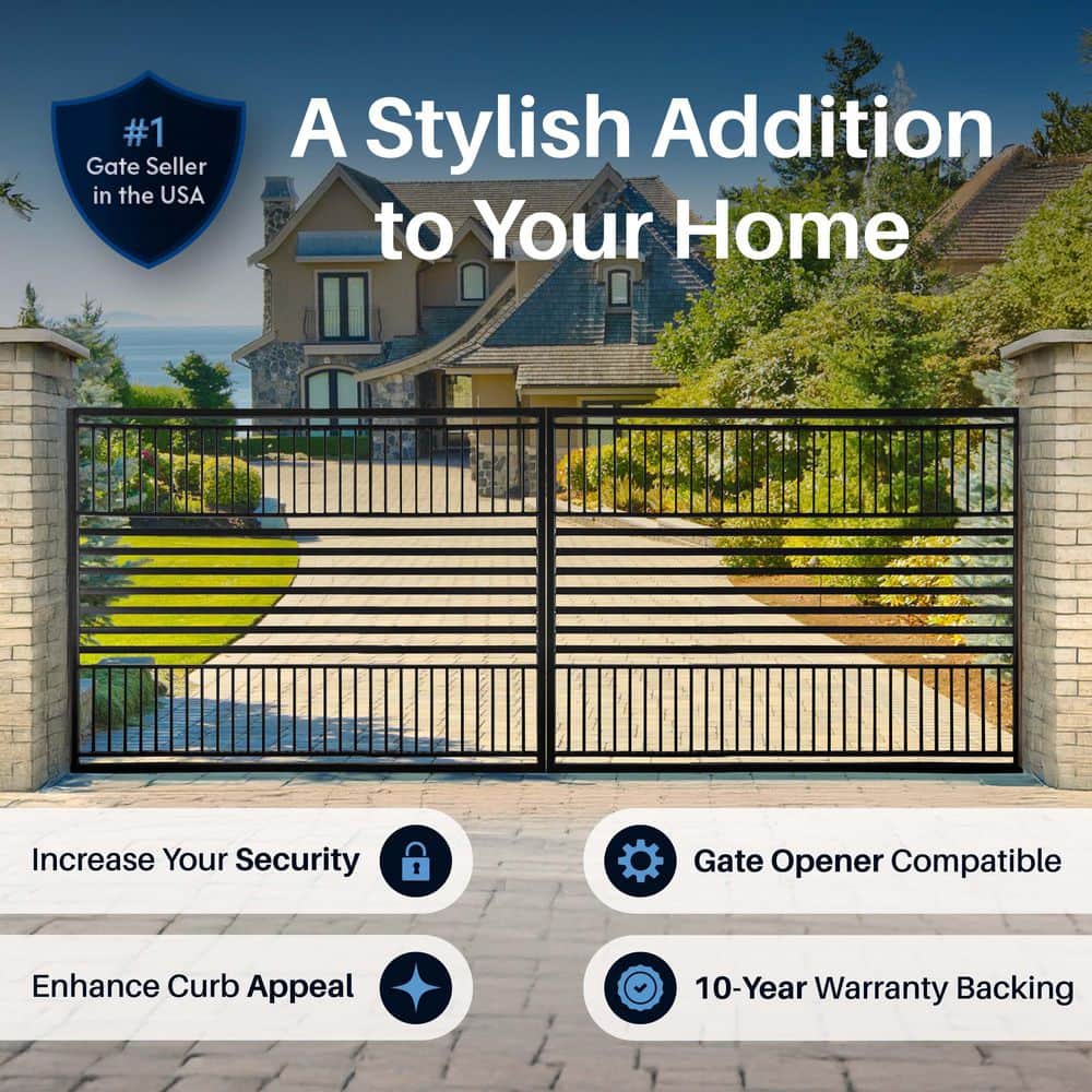 ALEKO 12 ft. 6 ft. Barcelona Black Metal Steel Dual Swinging Driveway Fence Gate (3)