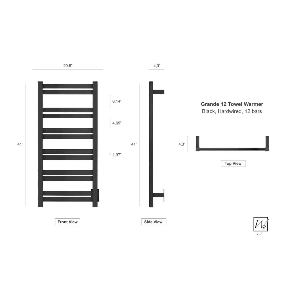 WarmlyYours Elevate Grande 12-Bar Hardwire Electric Towel Warmer in Black Matte (3)