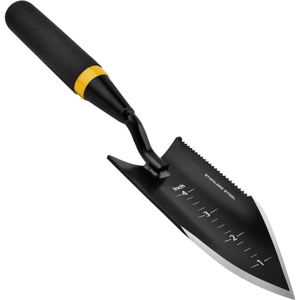 KIWDZFU 12.6 x 2.5 in. Serrated Stainless Steel Garden Trowel with Full Tang Metal Handle for Digging and Weed Control (1)