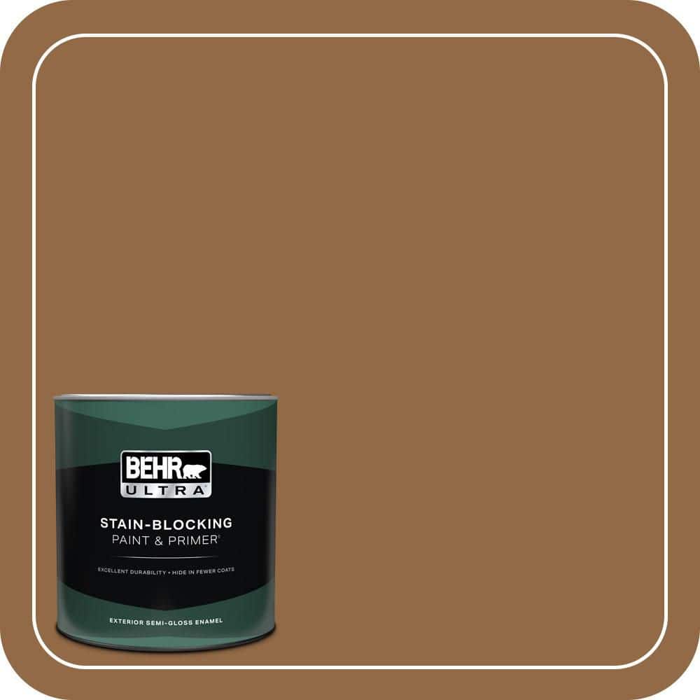 BEHR ULTRA 1 qt. #QE-31 Barcelona Brown Semi-Gloss Enamel Exterior Paint & Primer