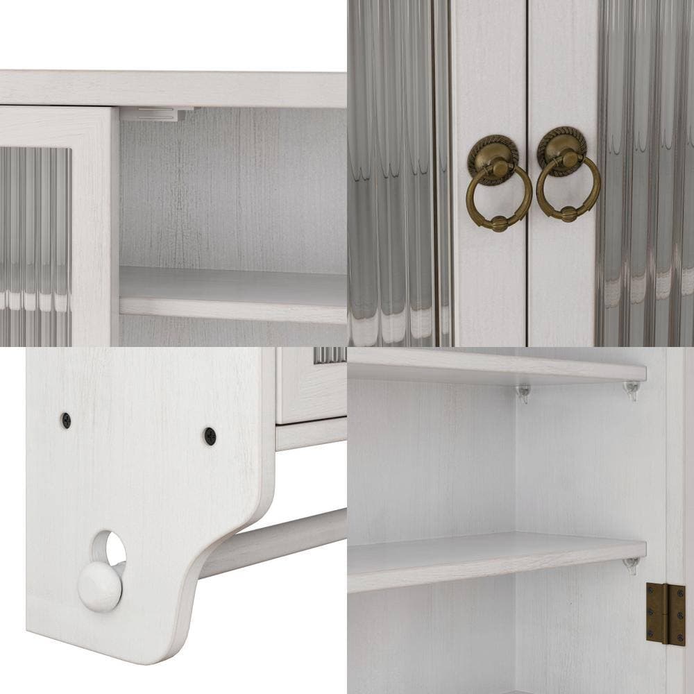 Tileon 24.8 in. W 7.08 in. D 23.62 in. H Bathroom Storage Wall Cabinet with Glass Doors and Towel Rack (4)