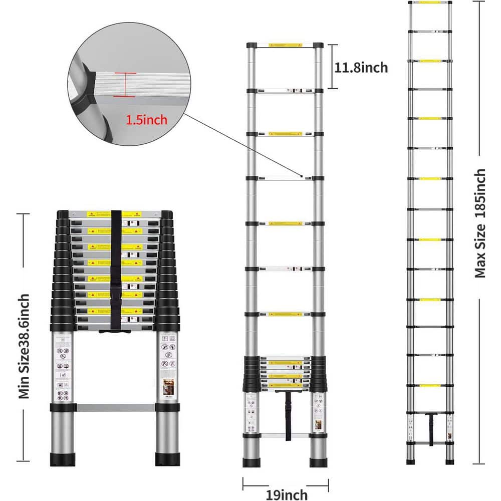 Unbranded 15.5 ft. Aluminum Telescoping Ladder with Carry Bag for Indoor and Outdoor Use (2)