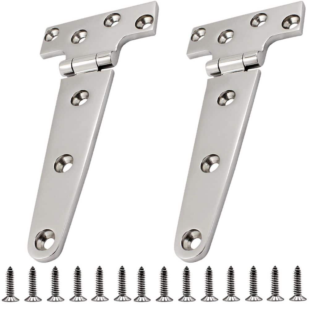 Numhew 6 in. x 3 in. 316 Stainless Steel Marine Grade Heavy Duty T Hinges with Screws for Cabinets, Furniture (2-Pack)