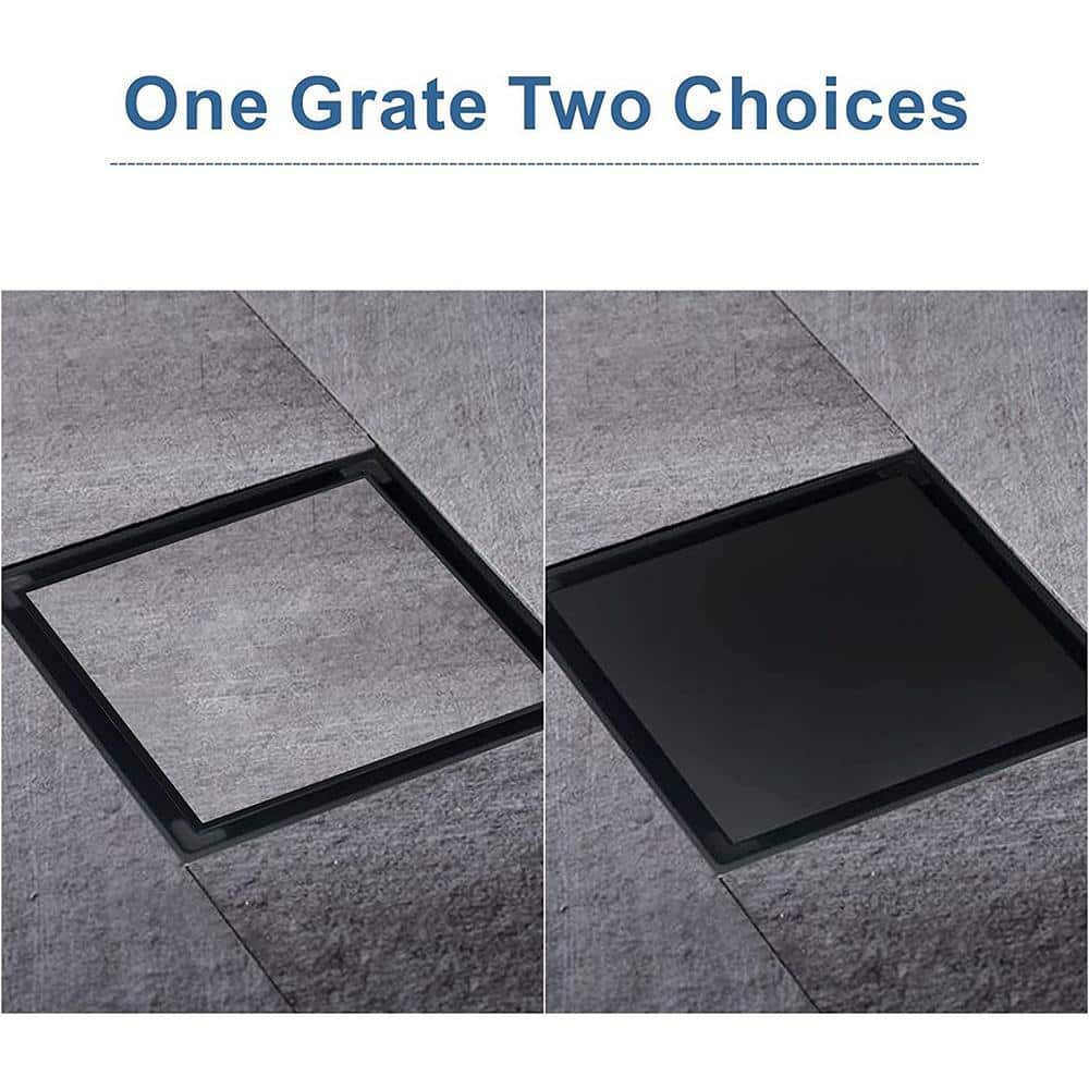 Dyiom 6 in. W X 6 in. D Black Square Shower Drain Cover, Stainless Steel 6-In. Bathroom Shower Drainage Pipe (2)
