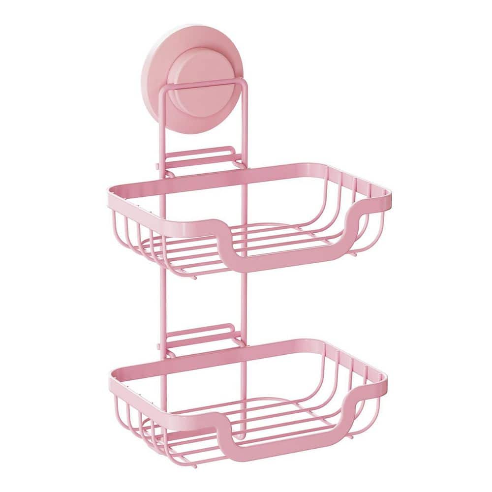 Wudkey Double Layer Rustproof Stainless Steel Soap Holder Drill-Free Bar Soap Dish Tray Suction Cup, Draining for Wall in Pink (1)