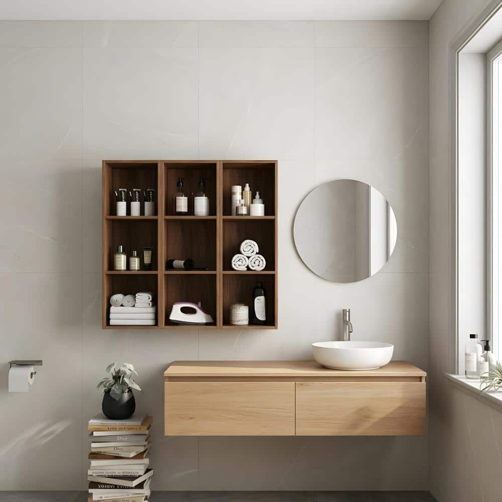 Zuvandra 35.43"W x 9.81"D x 35.44"H Plywood Bathroom Wall Cabinet Set with Open Shelves,Brown Ebony (1)