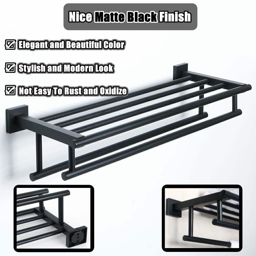 Adrinfly Alise Towel Rack, 24 in. Wall Mounted Towel Bar with Double Bars for Bathroom, Stainless Steel Matte Black (3)