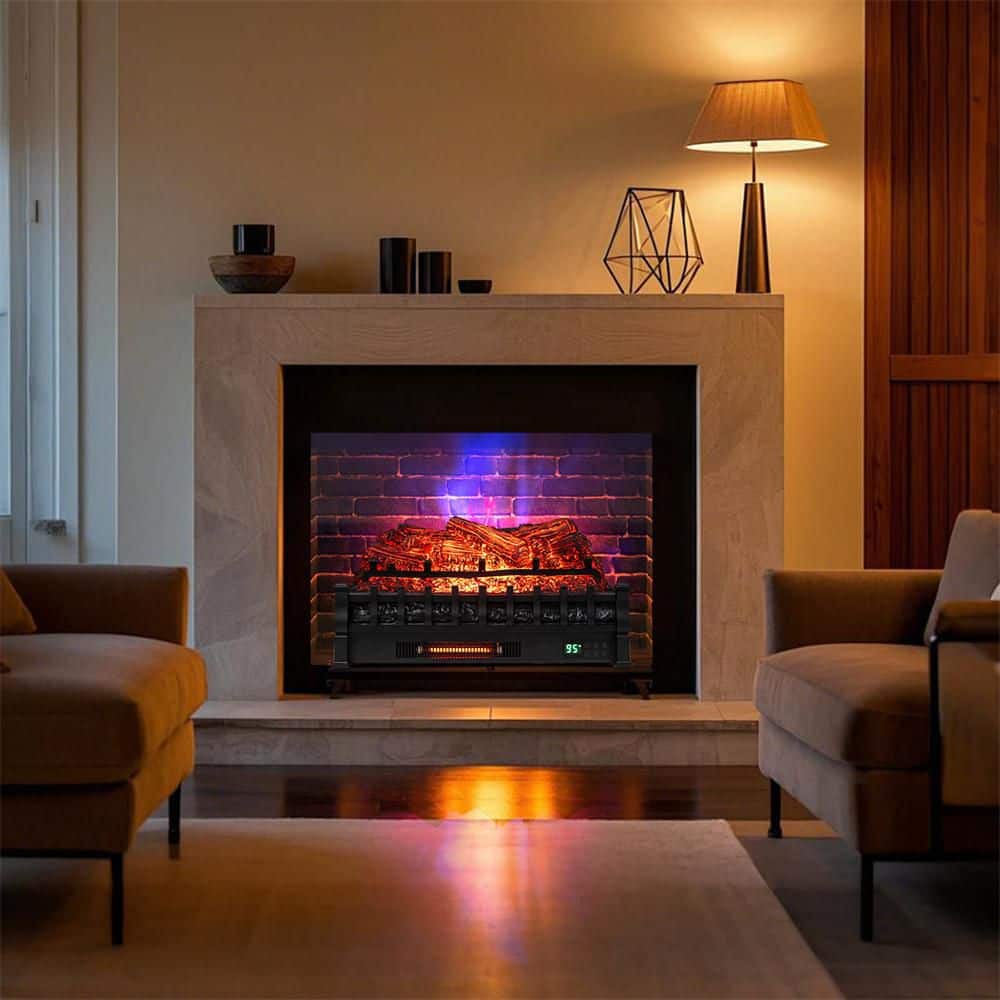 Costway 26 in. Width WiFi Infrared Quartz Freestanding Electric Fireplace Insert Logs Heater with APP Control in Black (2)