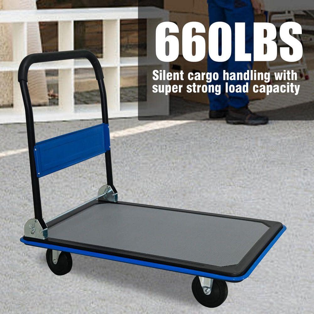 Unbranded 660 lbs. Steel Truck Hand Flatbed Cart Dolly Folding Moving Push Heavy-Duty Rolling Truck in Blue (3)