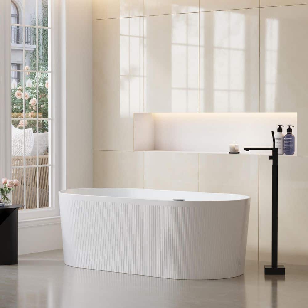 ANGELES HOME 67 in. L x 31.50 in. W Acrylic Soaking Double Ended Modern Bathtub in White, Pop-Up Drain (2)