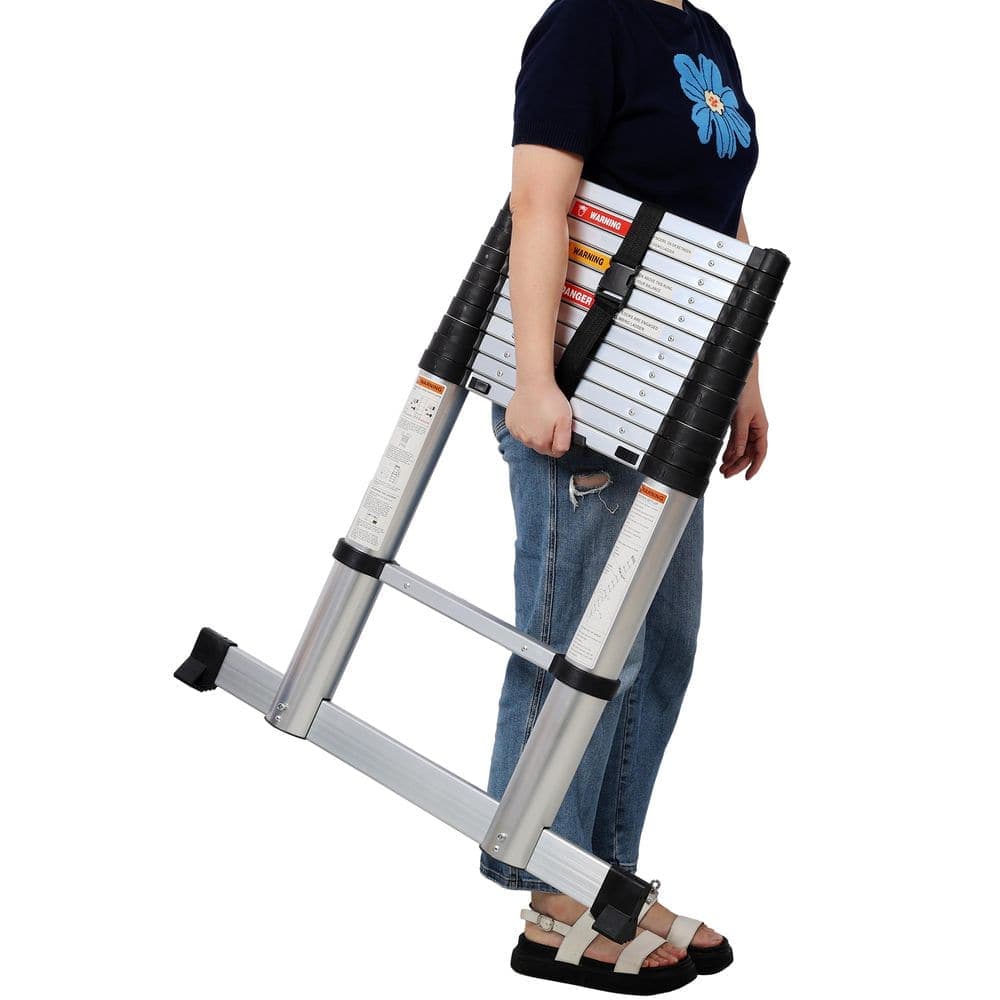maocao hoom 12.5 ft. Aluminum Extension Telescopic Ladder Ladder with Non-Slip Feet, Slow Down Safety Function With Stabilizer (2)