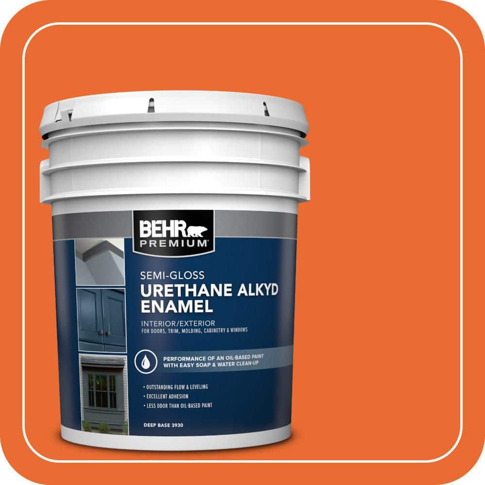 BEHR PREMIUM 5 gal. #220B-7 Electric Orange Urethane Alkyd Semi-Gloss Enamel Interior/Exterior Paint