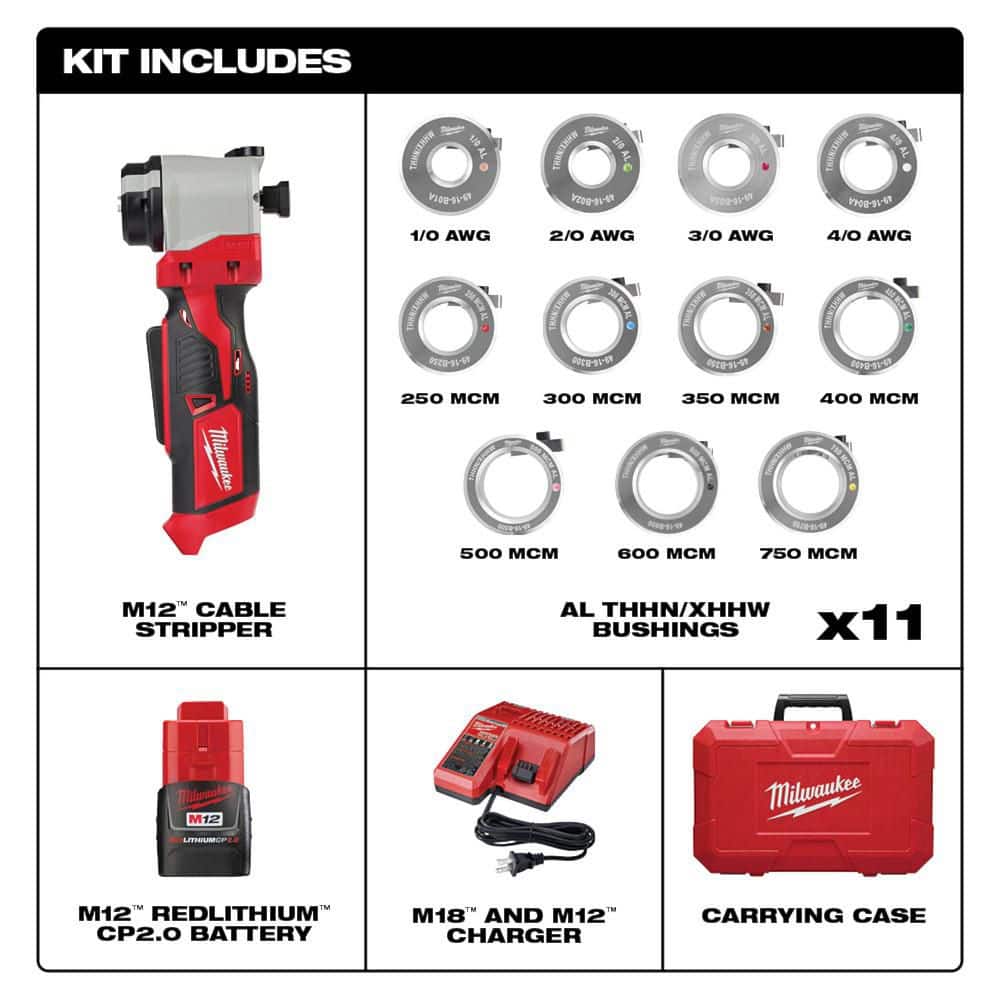 Milwaukee M12 12V Lithium-Ion Cordless Cable Stripper Kit for Al THHN/XHHW Wire (2)
