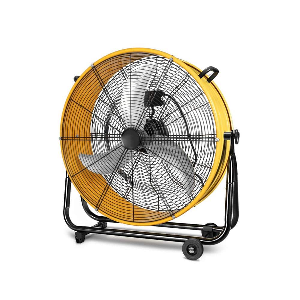 Adrinfly 24 in. 3-Speeds Heavy Duty Metal Circulation Drum Fan in Yellow for Industrial, Commercial, Residential, Shop (1)